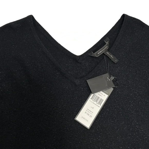 BCBG MAXAZRIA Batwing V-neck Sweater Black metallic Knit Size S NEW - Picture 4 of 11